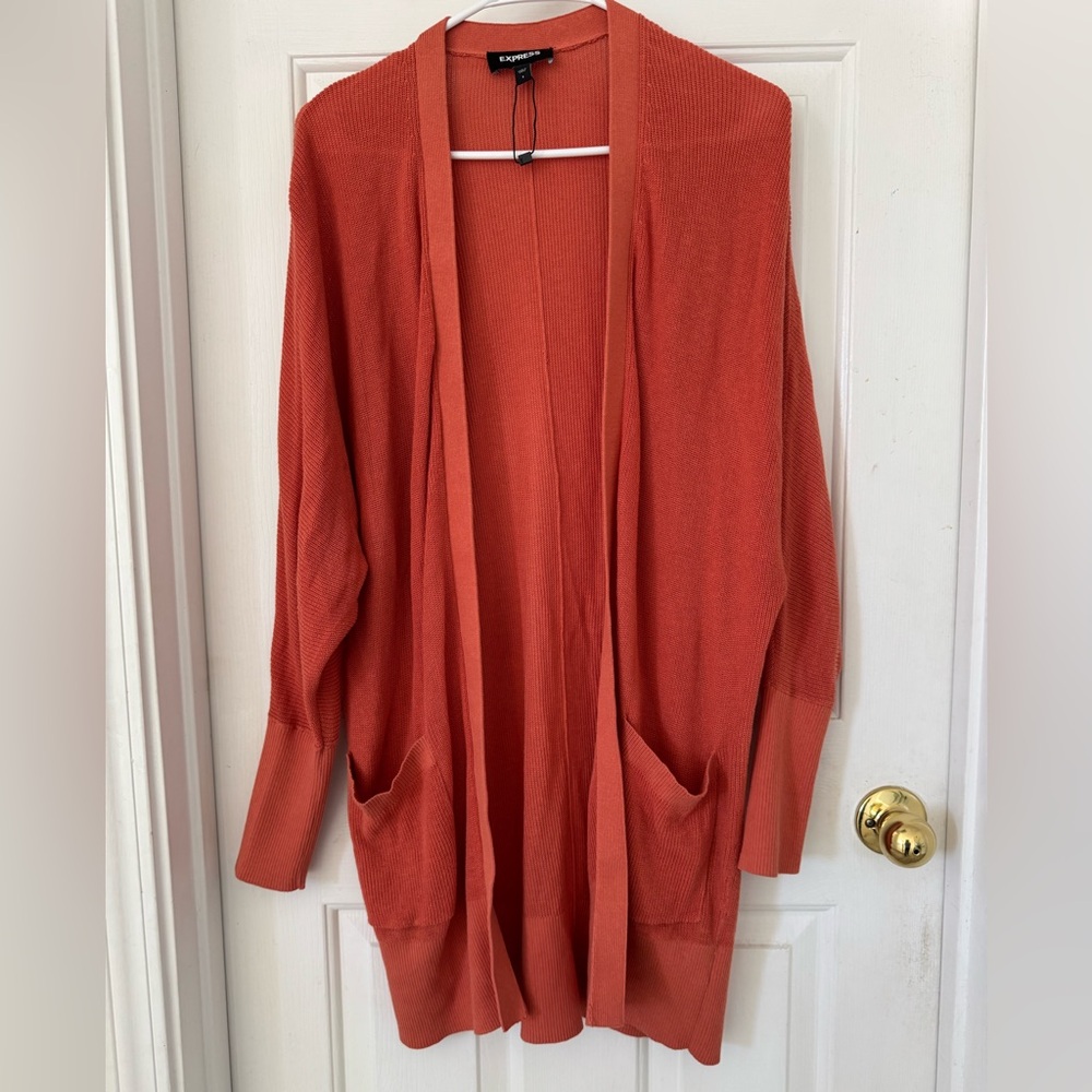 Express Open-Front Cardigan in Rust Orange